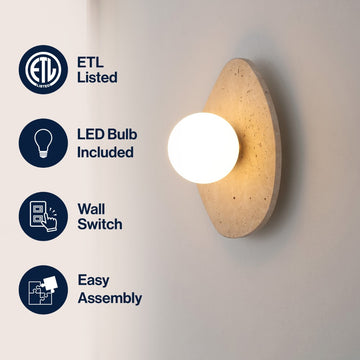 Tivoli 12" Modern Minimalist 1-Light Ovoid Travertine LED Wall Sconce
